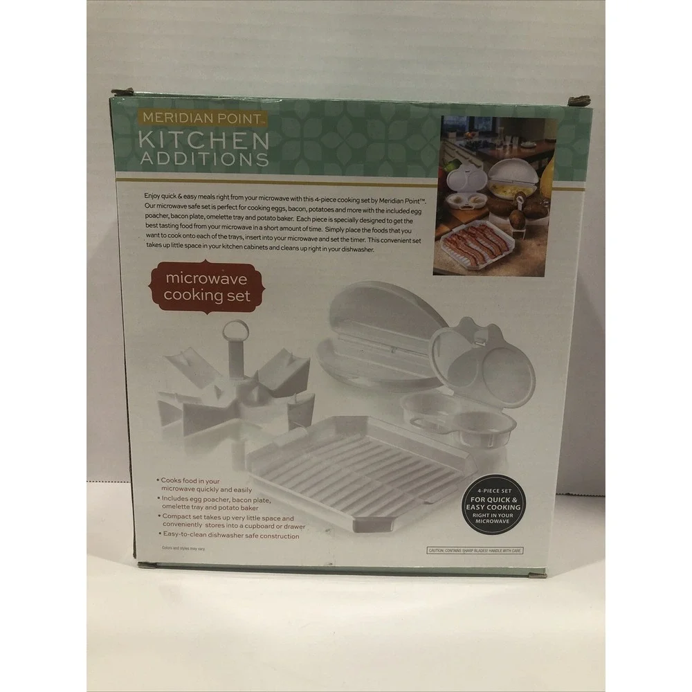 4Pcs Microwave Cooking Set‎ with Bacon Baking Plate Egg Steamer Fried Egg NIB